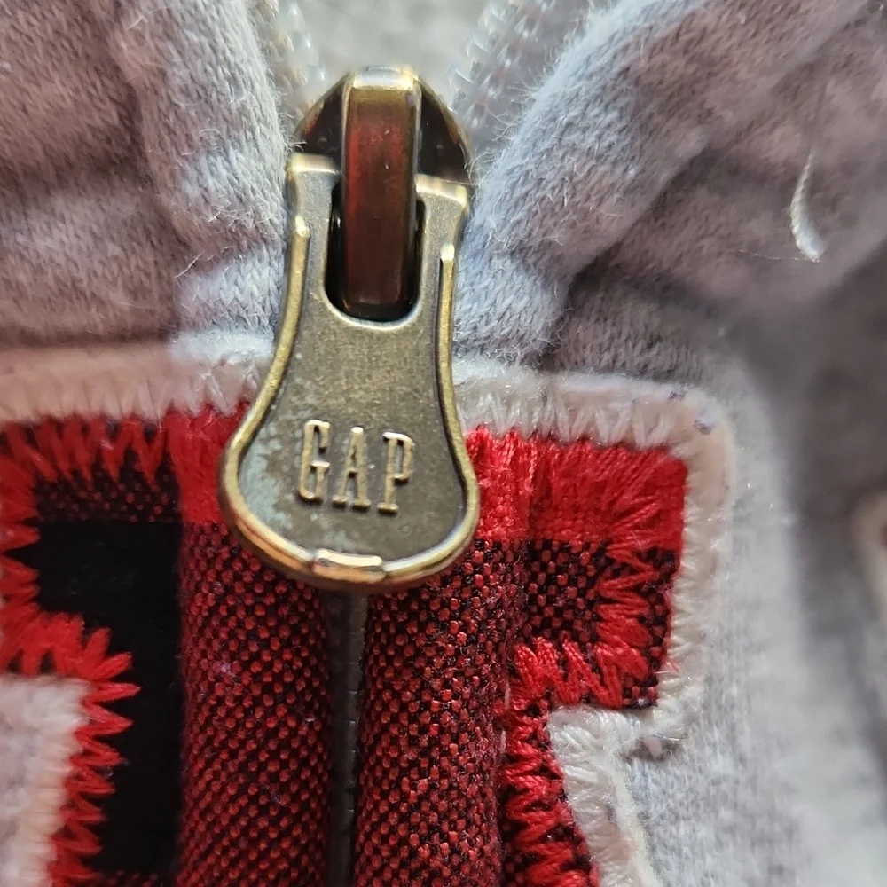 3/$10 Baby GAP Hoodie with Plaid Logo|Sherpa Lining - Picture 3 of 10